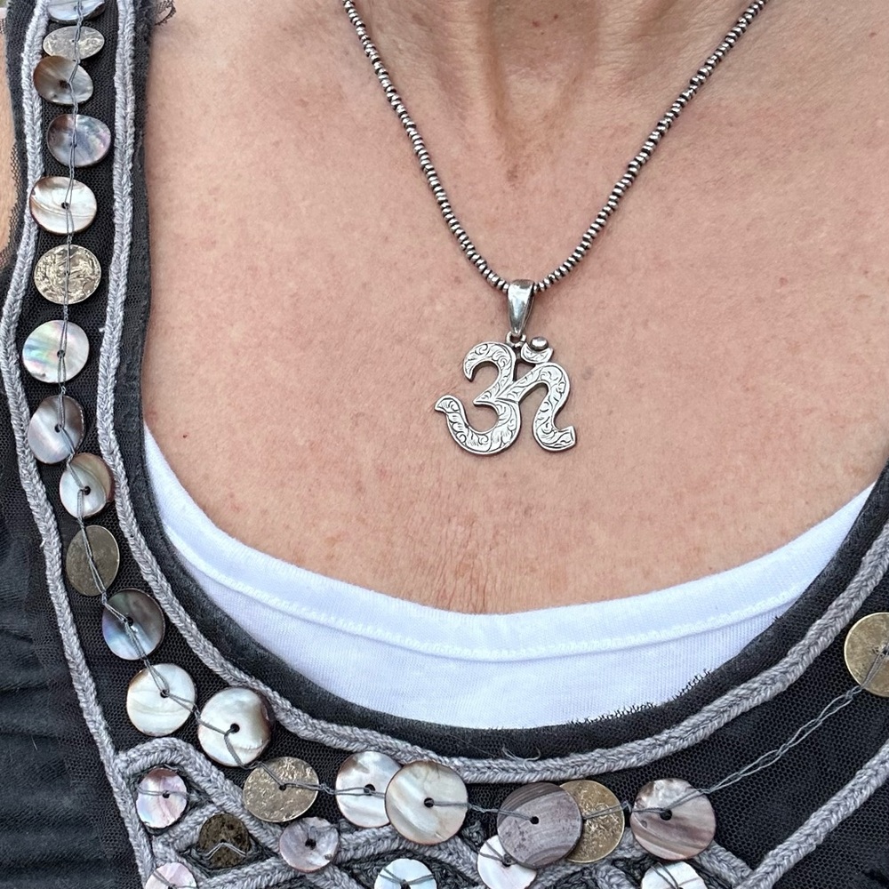 Sterling Silver Ohm Pendant and Beaded Chain 16” - Picture 14 of 15